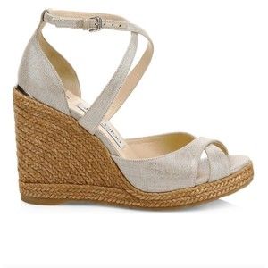 Jimmy Choo Alanah 105 Platform Wedge Sandal US 9.5 EU 40 Natural Silver REG $795